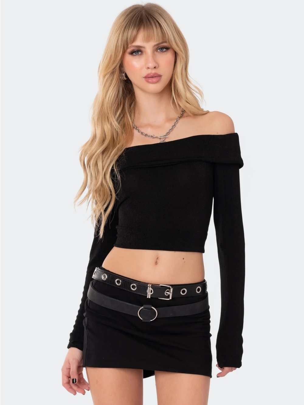 NWT Edikted Fold over Off-Shoulder Black Cropped going out Top
